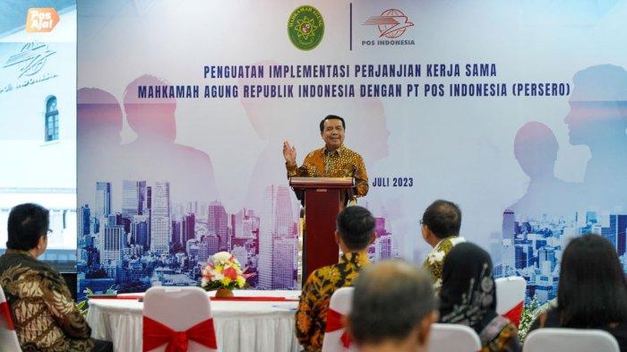 Ketua Mahkamah Agung M Syarifuddin saat di acara penguatan implementasi perjanjian kerja sama PT Pos Indonesia (Persero) dengan Mahkamah Agung RI. 