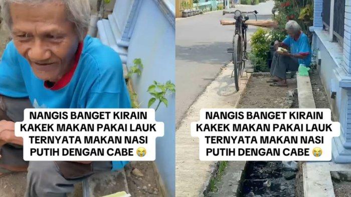 Mbah Kaswin penjual sapu lidi bawa bekal hanya makan nasi dan cabai