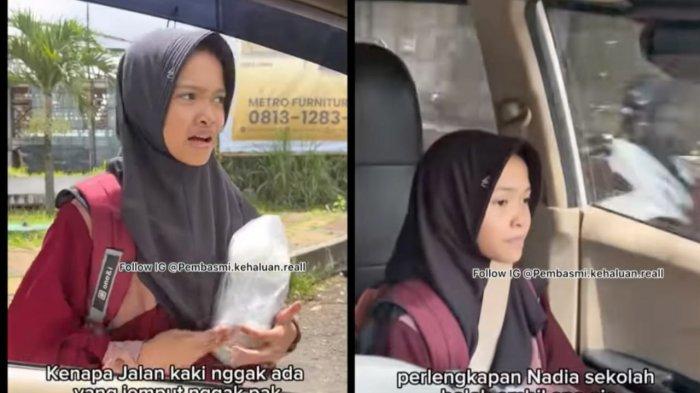 Nadia, seorang anak yatim piatu di Kota Cimahi saat dibantu polisi Bripka Rizky Hikmat ditawari tumpangan saat jalan kaki ke sekolah, diunggah Instagram @bangrizky_goww pada Senin (17/3/2025). Ternyata Nadia punya kisah pilu sebagai anak yatim piatu, orang tua meninggal dunia saat usianya 2 tahun, kini banjir bantuan.