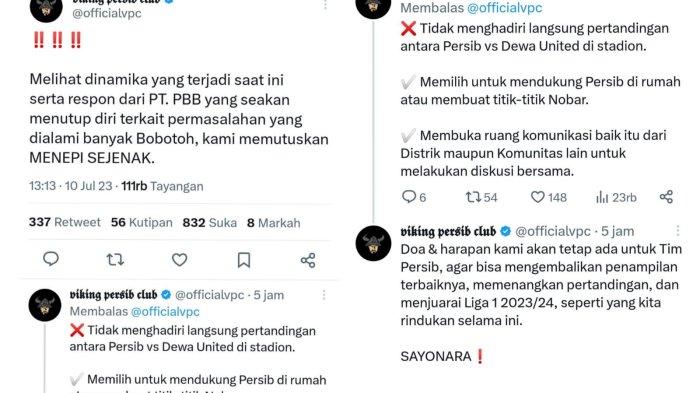 Kolase pernyataan ofisial Viking Persib Club (VPC) terkait sistem penjualan tiket PT PBB.