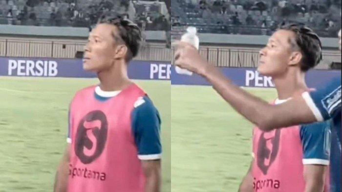 Kolase potongan video aksi Henhen Herdiana saat menenangkan pendukung Persib Bandung seusai laga melawan Arema FC di pekan ketiga Liga 1 2024 yang digelar di Stadion Si Jalak Harupat, Bandung pada Minggu (25/8).