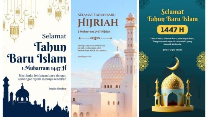 GAMBAR TAHUN BARU ISLAM - Kumpulan gambar Tahun Baru Islam 2025 1 Muharram 1447 H yang gratis dan menarik sebagai ucapan ke media sosial. Diunduh dari Canva pada Rabu (25/6/2025).