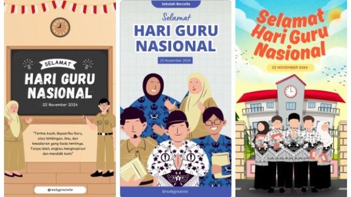 Kumpulan poster Hari Guru 2024 yang bisa dibagikan sebagai ucapan di media sosial. Hari Guru Nasional diperingati setiap tanggal 25 Novembre di Indonesia.