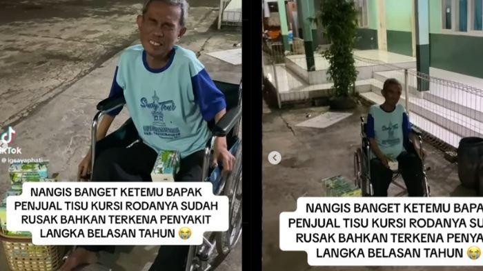 Demi bertahan hidup, seorang pria di Tasikmalaya, Jawa Barat, tetap berjualan tisu menggunakan kursi roda rusak, viral di media sosial