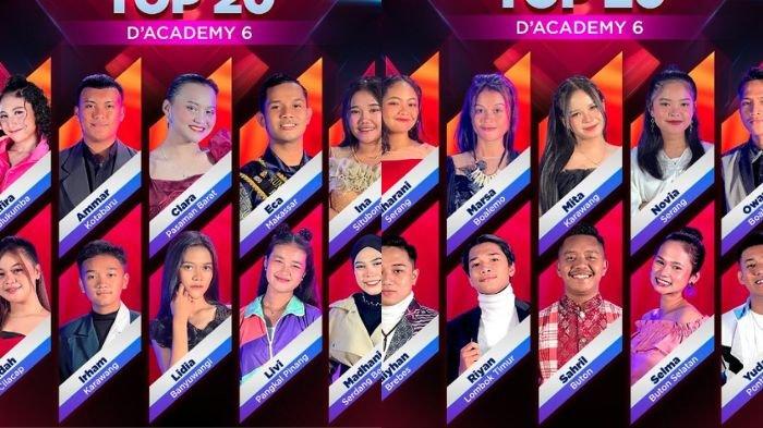 Peserta D Academy 6 babak Top 20. D Academy 6 merupakan ajang menyanyi dangdut yang tayang di Indosiar.