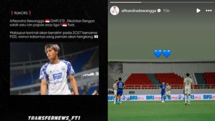 HATI BIRU - Postingan Alfeandra Dewangga yang membubuhkan hati warna biru di Instagram pribadinya (kanan) banyak dikaitkan dengan isyarat kepindahan. Belakangan kembali mencuat rumor hengkangnya Dewangga dari PSIS Semarang.