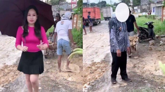 Tangkapan layar video seorang selebgram bernama Susanti dilarang oleh Pak Camat membuat konten jalan rusak di Jalan Pangeran Tirtayasa, Kecamatan Sukabumi, Kota Bandar Lampung.