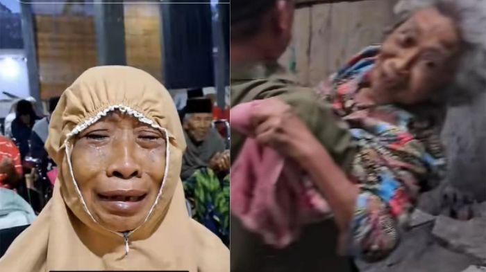 MENANGIS - Siti Fatimah, seorang ibu dititipkan di panti jompo oleh keempat anaknya, kini ia menangis tersedu merasa dibuang.