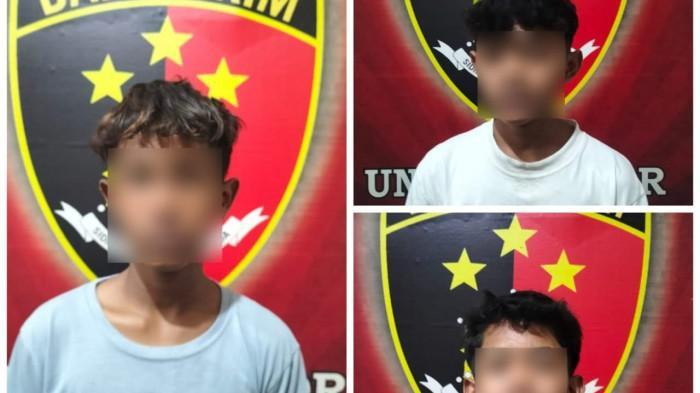 REMAJA VANDALISME: Tampang tiga anak bawah umur pelaku vandalisme bendera merah putih di Sragen. Atas perbuatannya, ketiga pelaku anak dijerat tentang penodaan terhadap lambang negara.