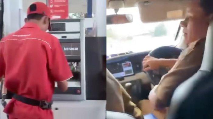 Kelakuan pengendara mobil berseragam PNS tertawa saat beli bensin Rp10 ribu di SPBU viral di media sosial.