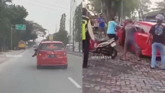 Mobil merah di Kudus seret polisi di kap mobil, diduga kabur saat ditilang