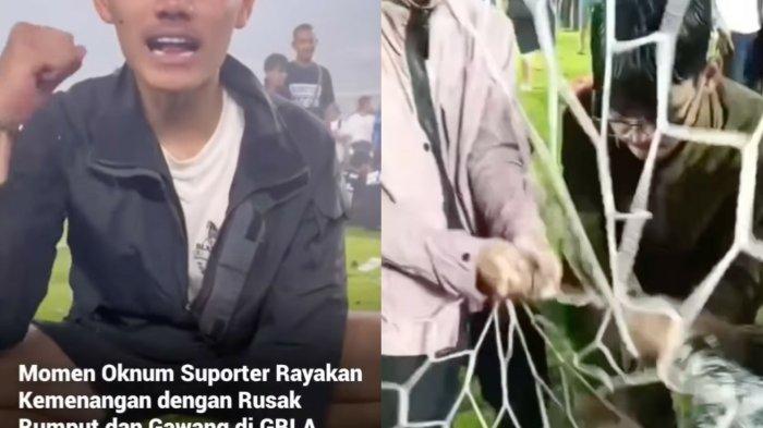 OKNUM SUPORTER PERSIB: Sebuah video memperlihatkan aksi oknum suporter bobotoh Persib Bandung merusak fasilitas stadion GBLA usai laga pamungkas Persib Bandung vs Persis Solo di stadion GBLA, Sabtu (24/5/2025), oknum mencabuti rumput hingga menggunting jala gawang, viral di media sosial. Gubernur Jawa Barat Dedi Mulyadi bereaksi akan menindak tegas hingga berikan ancaman