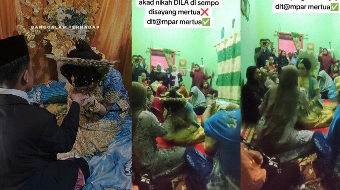 PENGANTIN DITAMPAR MERTUA - Tangkapan layar video TikTok @annhyq_majene pada Kamis (20/2/2025), seorang pengantin wanita ditampar ibu mertua saat sungkeman, terungkap sosok pengantin wanita dan nasibnya
