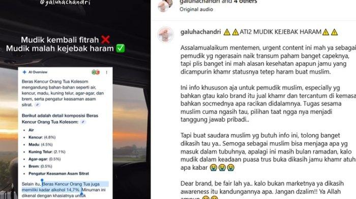 Tepat pada hari pertama acara bagi-bagi jamu seduhan digelar, Kamis (27/3/2025), akun Instagram @galuhachandri, menunggah video berisi pengingat bagi umat Muslim untuk berhati-hati terhadap kandungan jamu tersebut.