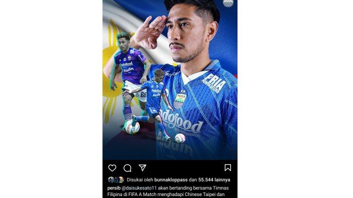 unggahan akun Instagram Persib yang memberikan dukungan bagi Daisuke Sato yang akan menjalani pertandingan bersama Timnas Filipina untuk melawan Chinese Taipei dan Afganistan dalam agenda FIFA Match day 2023, Selasa (5/9/2023)