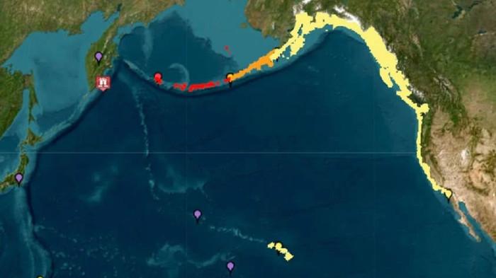 EPISENTRUM - Episentrum gempa 8,7 Skala Magnitudo yang terjadi di Semenanjung Kamchatka, Rusia, Rabu 30 Juli 2025 pagi waktu Indonesia. Titik kuning adalah wilayah yang mendapat peringatan dini tsunami.