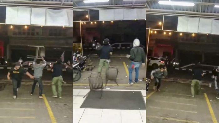 Tangkapan layar geng motor menyerang warga yang sedang ronda di Jalan KHZ Mustofa, Kota Tasikmalaya, Jawa Barat, Minggu (10/2/2024) dini hari.
