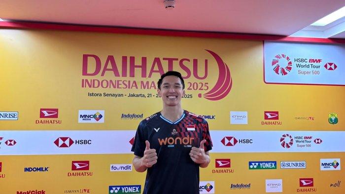 Pebulutangkis tunggal putra Indonesia, Jonatan Christie setelah mengalahkan Su Li-yang di Indonesia Masters 2025, di Istora Senayan, Jakarta, Rabu (22/1/2025) (Tribunnews/Alfarizy)