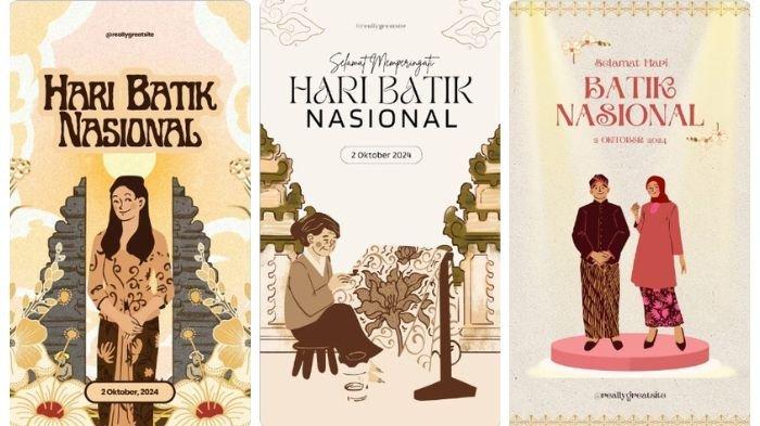 kumpuan poster Hari Batik Nasional 2024 yang bisa dibagikan gratis ke media sosial. Hari Batik diperingati setiap tanggal 2 Oktober.