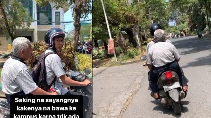 Seorang mahasiswa mengajak kakeknya ke Kampus, kini viral di media sosial.