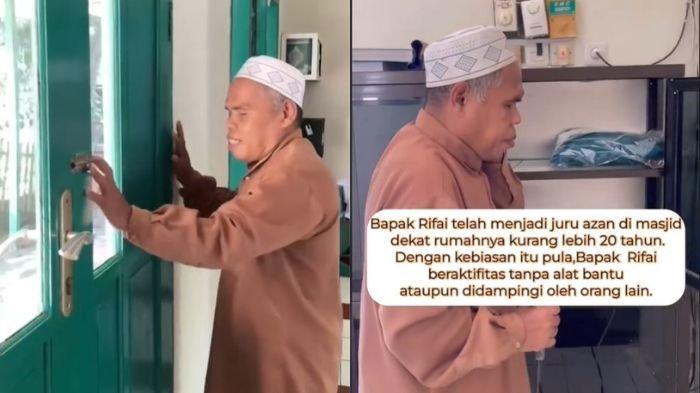 Kisah seorang muazin tunanetra bernama Muhammad Rifai (51) viral di media sosial karena kegigihannya tetap berangkat ke masjid