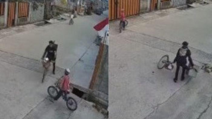 Viral di media sosial sebuah video yang memperlihatkan pedagang roti keliling bertabrakan dengan sepeda anak kecil.