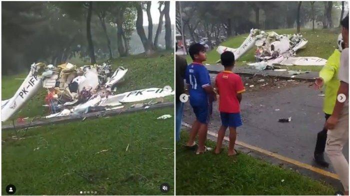 Pesawat jatuh di Lapangan Sunburst, BSD, Serpong, Tangerang, Minggu (19/5/2024).