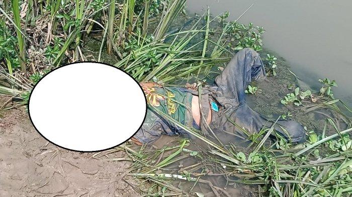 Jenazah Muhamad Rauf warga Subang ketika ditemukan di Sungai Bugis, Desa Sukatani, Kecamatan Anjatan, Kabupaten Indramayu, Rabu (4/10/2023).