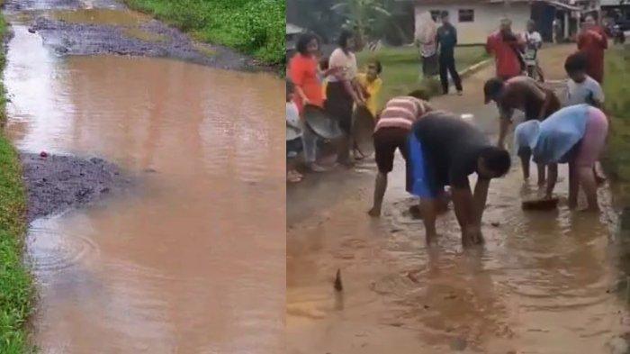 Viral Video Warga Tangkap Lele di Kubangan Jalan Rusak di Kabupaten