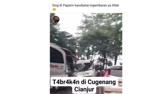 TABRAKAN - Potongan video tabrakan beruntun di Jalan Raya Cipanas-Cianjur, Sabtu 15 Maret 2025.