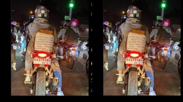 tulisan kocak pemudik motor: Mending kejebak macet, ketimbang kejebak masa lalu' Kayaknya si Mas masih belum move on nih