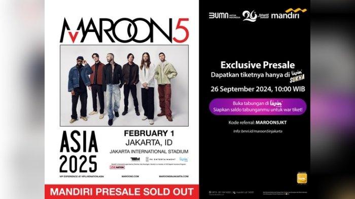 Sebanyak 32.055 tiket Maroon 5 ludes terjual dalam waktu tidak lebih dari 30 menit di super apps Livin’ by Mandiri.