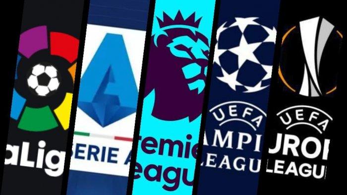 Grafis lambang Liga Spanyol, Liga Italia, Liga Inggris, Liga Champions, dan Liga Euopa