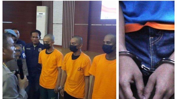 AKSI BEGAL SADIS - Kapolres Metro Bekasi, Kombes Pol Mustofa saat konferensi pers pelaku begal anggota Polri di Gedung Promoter Polrestro Bekasi pada Senin (14/4/2025) dan ilustrasi borgol. Terkuak peran kompolotan begal yang membacok anggota polisi di Jalan Inspeksi Kalimalang, Cikarang Utara, Kabupaten Bekasi. 
