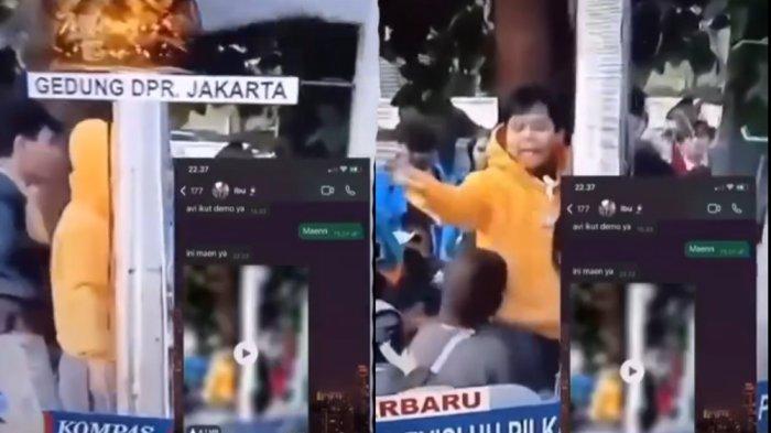Tangkapan layar video viral anak dipergoki ibunya ikut demo RUU Pilkada.
