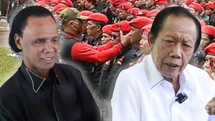 BARET MERAH - Kolase foto Ketua Umum Gerakan Rakyat Indonesia Bersatu (GRIB), Hercules Rosario Marshal di Balai Kota Solo, Jawa Tengah, Kamis (15/6/2023), dengan Sutiyoso di Menteng, Jakarta, Jumat (19/1/2024), berlatar anggota Grib Jaya, berlatar anggota Grib Jaya berseragam baret merah.