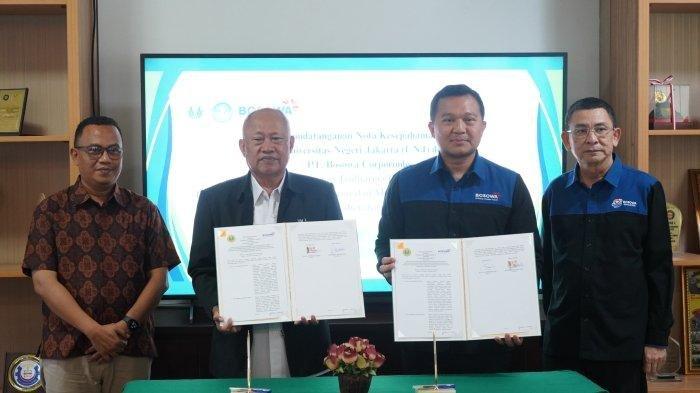 BOSOWA DAN UNJ - BOSOWA - Subhan Aksa saat menghadiri penandatanganan kerjasama dengan Rektor UNJ, Prof Komaruddin di Gedung Rektorat Kampus A UNJ, Senin (19/5/2025). Bosowa Corporindo bekerjasama Universitas Negeri Jakarta (UNJ) membangunan sekolah Labschool di Bekasi.