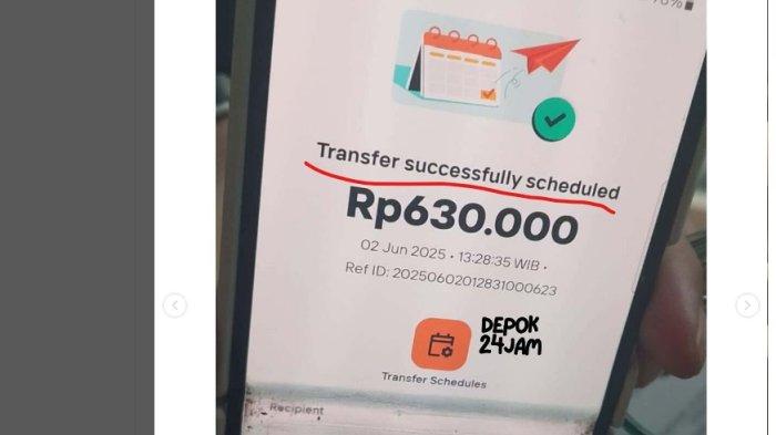 Bukti transfer yang diserahkan Tessa Nur Aliyah ke pihak toko, pada 2 Juni 2025. Di sama jelas tertulis 'shedulued transfer'.