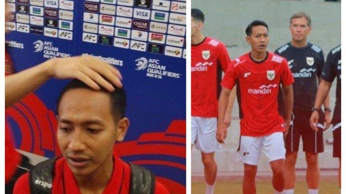 DEBUT TIMNAS INDONESIA - Beckham Putra sedang menjawab pertanyaan awak media di mixed zone usai laga kontra China di Stadion Utama Gelora Bung Karno, Jakarta, Kamis (5/6/2025). Tampak Beckham dijaili oleh Jay Idzes saat sedang diwawancara. Beckham menjalani debut bersama Timnas senior Indonesia saat laga melawan China.