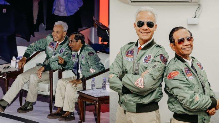 Ganjar-Mahfud kompak pakai jaket bomber bernuansa militer klasik dalam debat capres, Minggu (7/1/2023).
