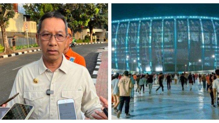 Kolase Foto Pj Gubernur DKI Jakarta Heru Budi Hartono dan Jakarta International Stadium (JIS).