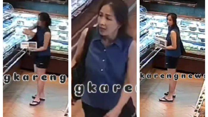 AKSI PENCURIAN - Seorang wanita tertangkap kamera CCTV sedang mencuri kue lapis legit di toko roti kawasan Kalideres, Jakarta Barat. (Instagram Cengkarengnews).