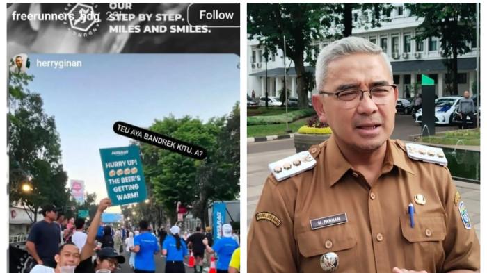 BAGI-BAGI BIR  - Komunitas lari Freerunners Bandung memberikan klarifikasinya terkait peristiwa bagi-bagi bir di ajang lari Marathon di Bandung. (Instagram Freerunners Bandung dan Kompas.com/Putra Prima Perdana).