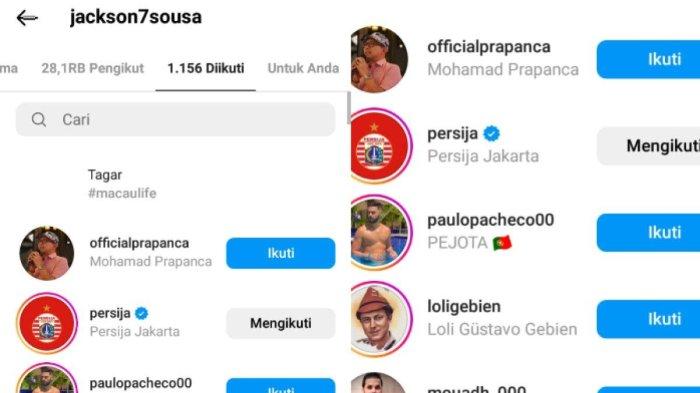 Aksi follow Instagram yang dilakukan oleh Jackson de Sousa dengan Persija Jakarta dan Presiden tim Mohamad Prapanca.