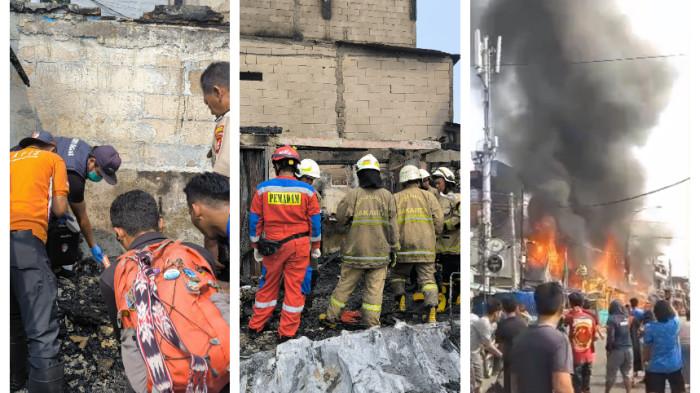 KEBAKARAN MAUT - Kebakaran melanda enam kios dan satu rumah di kawasan Muara Baru, Penjaringan, Jakarta Utara pada Minggu (20/7/2025). Insiden itu merenggut korban jiwa.