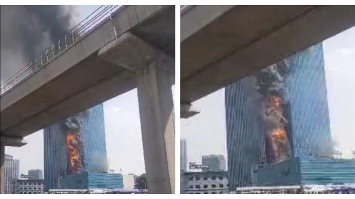 Kebakaran melanda Gedung K Link Tower, Jakarta Selatan pada Sabtu (15/7/2023).