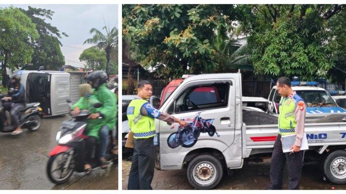 Kecelakaan mobil pikap terguling pada pukul 07.42 WIB di Jalan Daan Mogot No,17, Jakarta Barat.