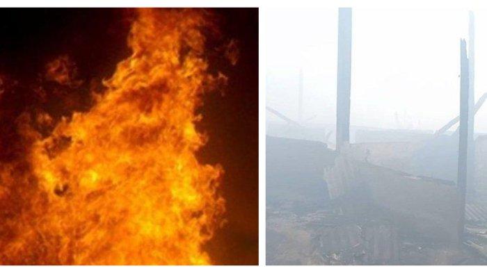 Kolase Foto ilustrasi kebakaran dan kebakaran di TPA Rawa Kucing.
