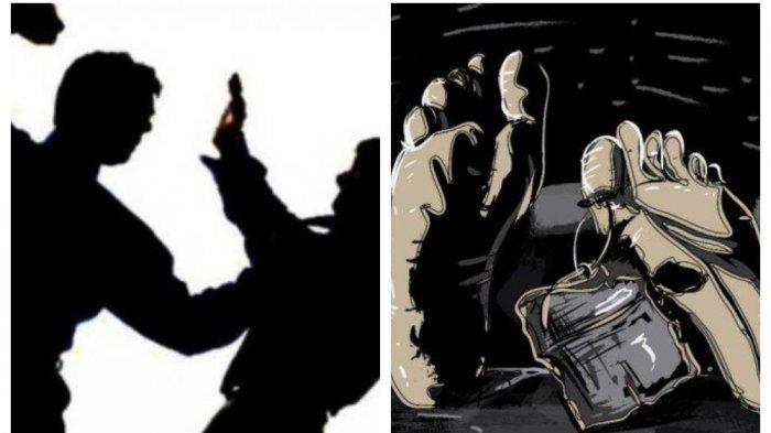 Kolase Foto ilustrasi penganiayaan dan mayat.