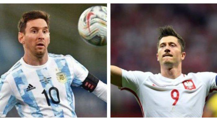 Kolase foto Lionel Messi dan Robert Lewandowski. keduanya akan bertemu di Piala Dunia 2022 saat Argetntina melawan Polandia.